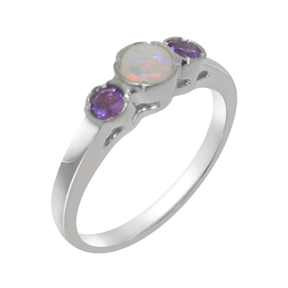 LBG British Made 10k White Gold Natural Opal & Amethyst Womens Promise Ring - 33 size options - Size 7