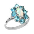 thumbnail image 1 of LBG British Made 10k White Gold Natural Opal & Blue Topaz Womens Statement Ring - 33 size options - Size 9, 1 of 6