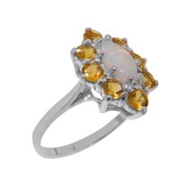 LBG British Made 10k White Gold Natural Opal & Citrine Womens Statement Ring - 33 size options - Size 10