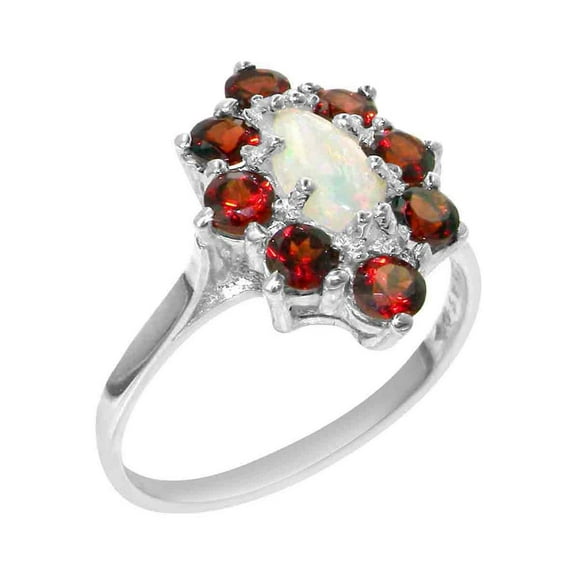 LBG British Made 10k White Gold Natural Opal & Garnet Womens Statement Ring - 33 size options - Size 10