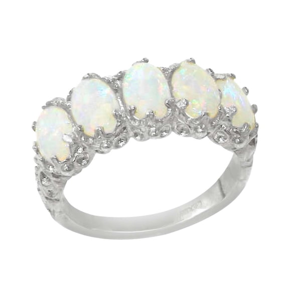 LBG British Made 10k White Gold Natural Opal Womens Eternity Ring - 33 size options - Size 10