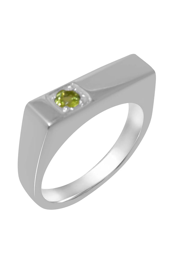 LBG British Made 10k White Gold Natural Peridot Mens Band Ring - 33 size options - Size 10