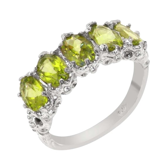 LBG British Made 10k White Gold Natural Peridot Womens Eternity Ring - 33 size options - Size 5.5