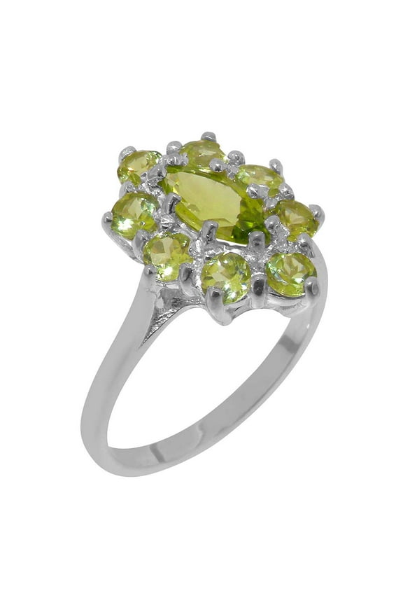LBG British Made 10k White Gold Natural Peridot Womens Statement Ring - 33 size options - Size 10
