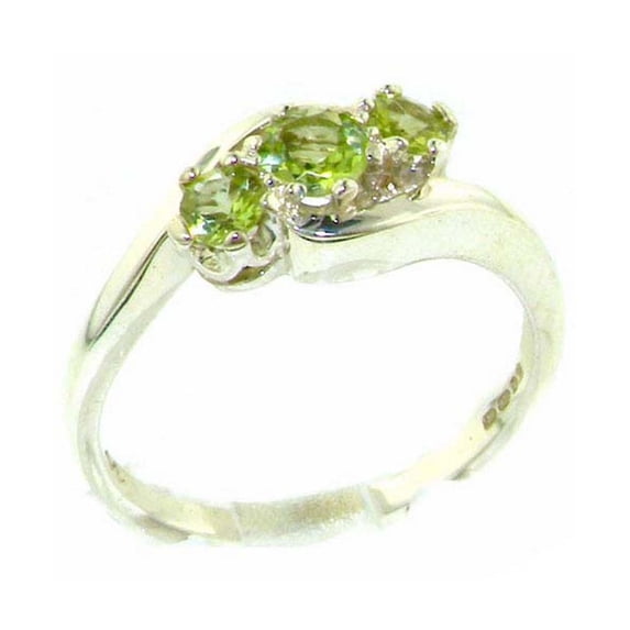 LBG British Made 10k White Gold Natural Peridot Womens Trilogy Ring - 33 size options - Size 6