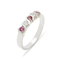 LBG British Made 10k White Gold Natural Pink Tourmaline & Cubic Zirconia Womens Eternity Ring - 33 size options - Sizes 4 to 12 Available