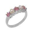 thumbnail image 1 of LBG British Made 10k White Gold Natural Pink Tourmaline & Cultured Pearl Womens Eternity Ring - 33 size options - Size 7.5, 1 of 7