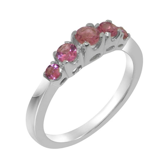 LBG British Made 10k White Gold Natural Pink Tourmaline Womens Engagement Ring - 33 size options - Size 4.75