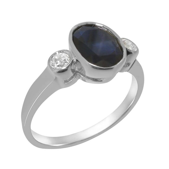 LBG British Made 10k White Gold Natural Sapphire & Cubic Zirconia Womens Anniversary Ring - 33 size options - Size 5