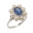 thumbnail image 1 of LBG British Made 10k White Gold Natural Sapphire & Cultured Pearl Womens Engagement Ring - 33 size options - Size 8, 1 of 6