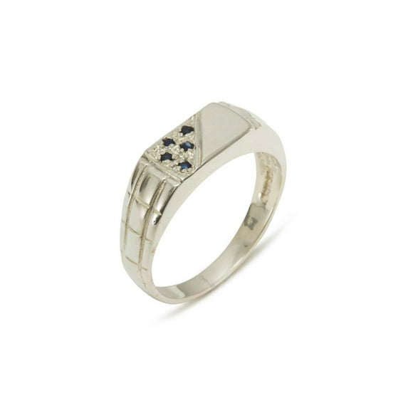 LBG British Made 10k White Gold Natural Sapphire Mens Band Ring - 25 size options - Size 6.25