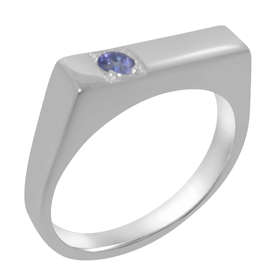 LBG British Made 10k White Gold Natural Tanzanite Mens Engagement Ring - 33 size options - Size 9.25