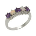 thumbnail image 1 of LBG British Made 10k White Gold Real Amethyst & Opal Womens Eternity Ring - 33 size options - Size 5.5, 1 of 7