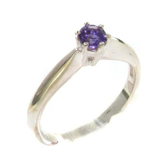LBG British Made 10k White Gold Real Genuine Amethyst Womens Engagement Ring - 33 size options - Size 8.25