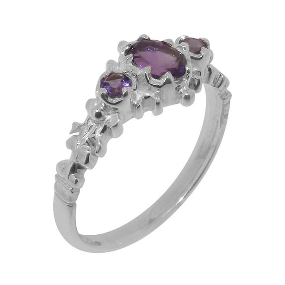 LBG British Made 10k White Gold Real Genuine Amethyst Womens Promise Ring - 33 size options - Size 5.75