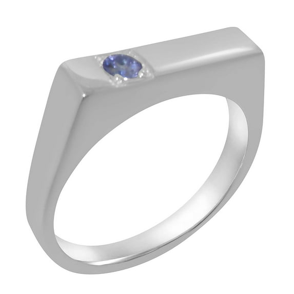 LBG British Made 10k White Gold Ring with Natural Tanzanite Mens Band Ring - 33 size options - Size 7.25