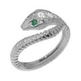 thumbnail image 1 of LBG British Made 10k White Gold Synthetic Cubic Zirconia & Natural Emerald Womens Band Ring - 33 size options - Size 5, 1 of 6