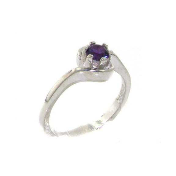 LBG British Made 10k White Gold ring with Natural Amethyst Womens Promise Ring - 33 size options - Size 11.25