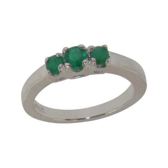 LBG British Made 10k White Gold ring with Natural Emerald Womens Anniversary Ring - 33 size options - Size 11.25