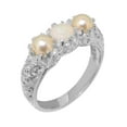 thumbnail image 1 of LBG British Made 10k White Gold ring with Natural Opal & Cultured Pearl Womens Engagement Ring - 33 size options - Size 9.75, 1 of 7