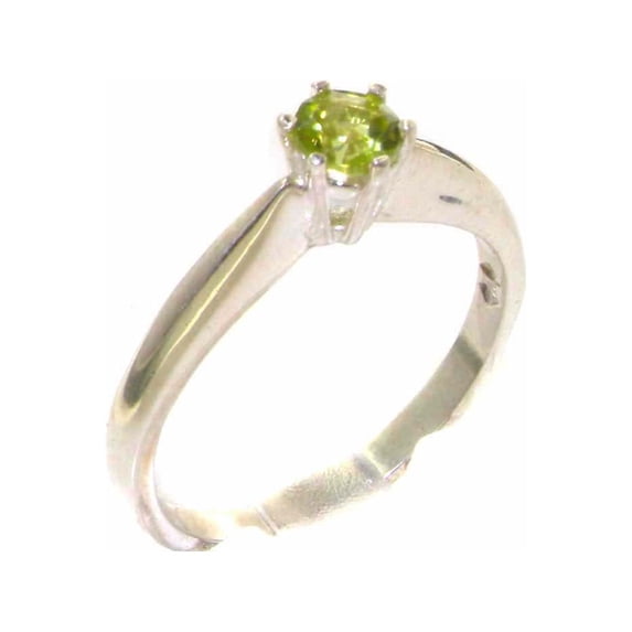 LBG British Made 10k White Gold ring with Natural Peridot Womens Engagement Ring - 33 size options - Size 9.75