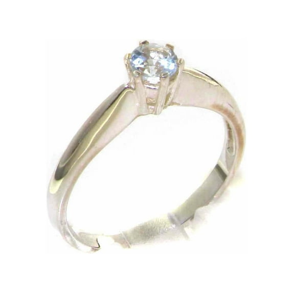 LBG British Made 10k White GoldWomens Ring Natural Aquamarine Engagement Ring - 33 size options - Size 7.5