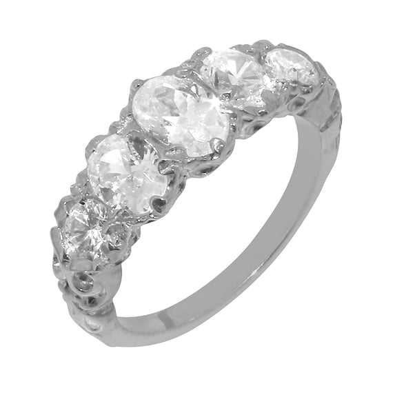 LBG British Made 10k White GoldWomens Ring Synthetic Cubic Zirconia Band Ring - 33 size options - Size 7.5