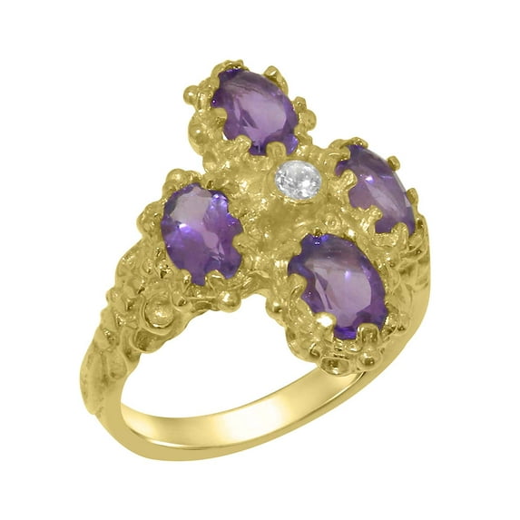 LBG British Made 10k Yellow Gold Cubic Zirconia & Amethyst Womens Statement Ring - 33 size options - Size 4.25