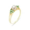 thumbnail image 1 of LBG British Made 10k Yellow Gold Cultured Pearl & Emerald Womens Cluster Ring - 33 size options - Size 11, 1 of 6