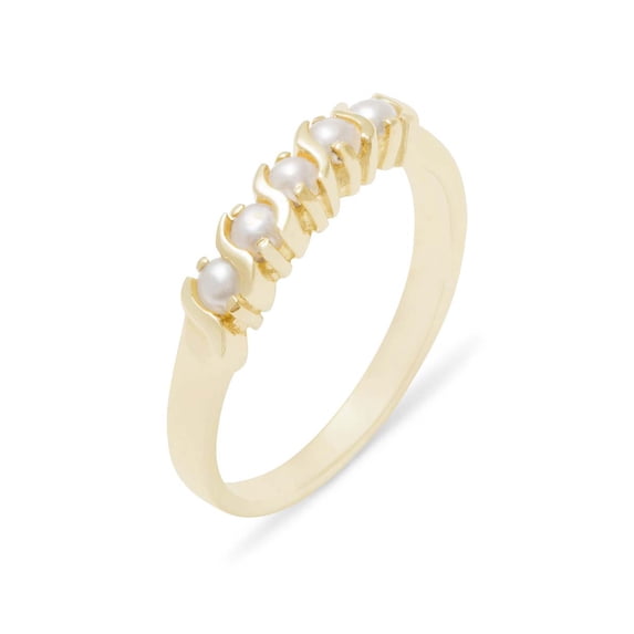 LBG British Made 10k Yellow Gold Cultured Pearl Womens Eternity Ring - 33 size options - Sizes 4 to 12 Available