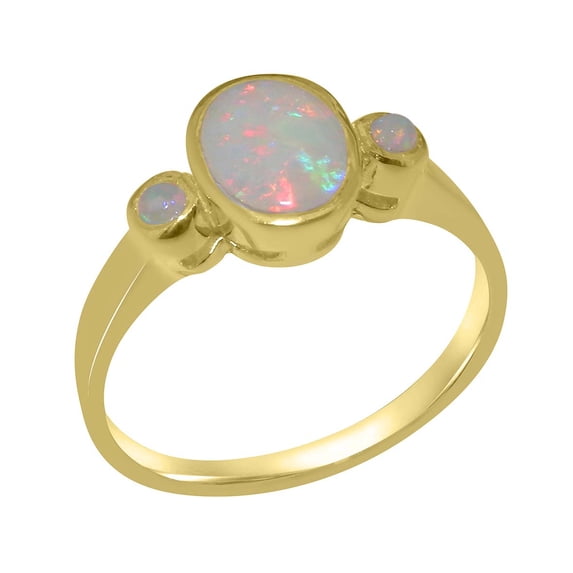 LBG British Made 10k Yellow Gold Genuine Natural Opal Womens Statement Ring - 33 size options - Size 5.5