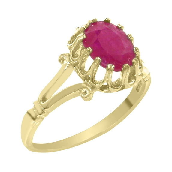 LBG British Made 10k Yellow Gold Genuine Natural Ruby Womens Engagement Ring - 33 size options - Size 5.5