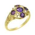thumbnail image 1 of LBG British Made 10k Yellow Gold Natural Amethyst & Cubic Zirconia Womens Statement Ring - 33 size options - Size 10, 1 of 7