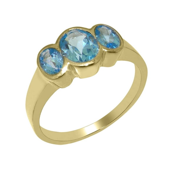 LBG British Made 10k Yellow Gold Natural Blue Topaz Womens Statement Ring - 33 size options - Size 6.75