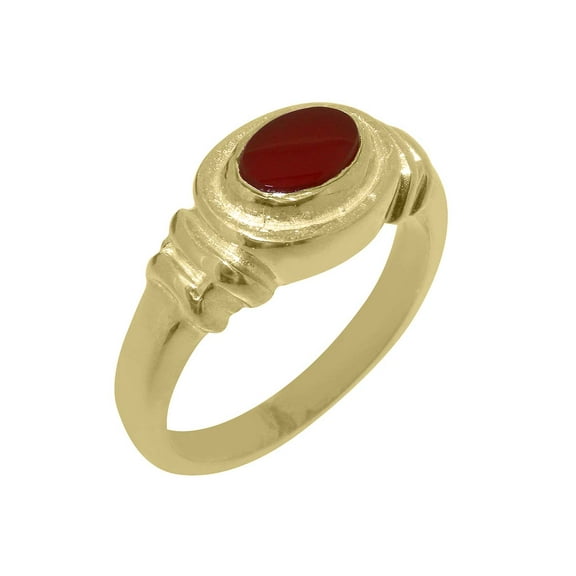 LBG British Made 10k Yellow Gold Natural Carnelian Unisex Engagement Ring - 33 size options - Size 10