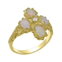 LBG British Made 10k Yellow Gold Natural Diamond & Opal Womens Statement Ring - 33 size options - Size 10