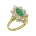 thumbnail image 1 of LBG British Made 10k Yellow Gold Natural Emerald & Cultured Pearl Womens Statement Ring - 33 size options - Size 10, 1 of 6