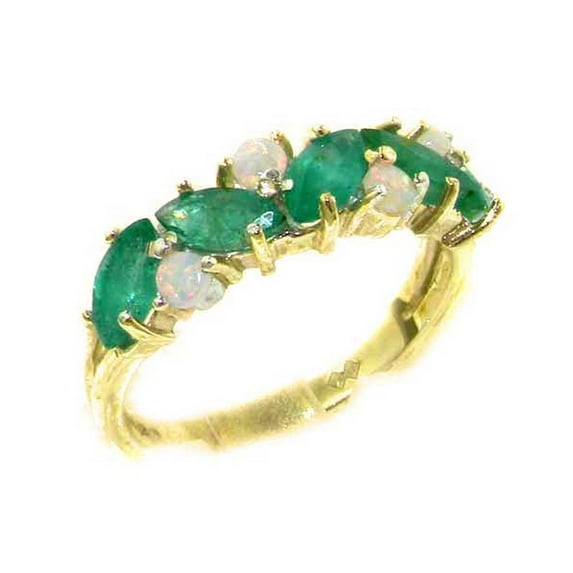 LBG British Made 10k Yellow Gold Natural Emerald & Opal Womens Eternity Ring - 33 size options