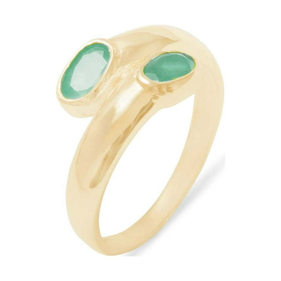 LBG British Made 10k Yellow Gold Natural Emerald Womens Band Ring - 33 size options - Size 5