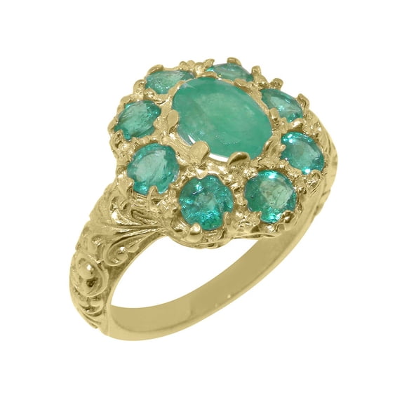 LBG British Made 10k Yellow Gold Natural Emerald Womens Statement Ring - 33 size options - Size 7