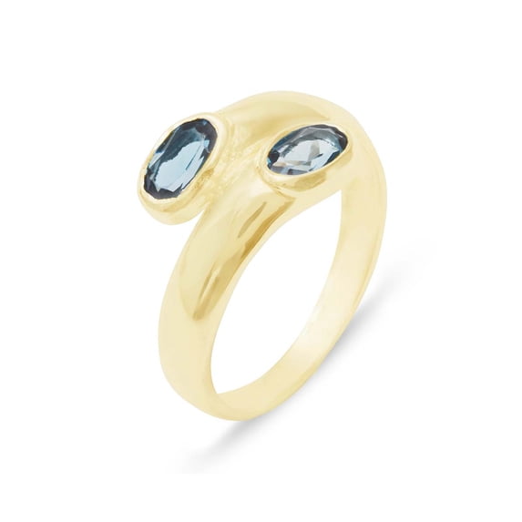 LBG British Made 10k Yellow Gold Natural London Blue Topaz Womens Band Ring - 33 size options - Size 5.5