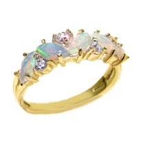 LBG British Made 10k Yellow Gold Natural Opal & Diamond Womens Eternity Ring - 33 size options