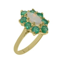 LBG British Made 10k Yellow Gold Natural Opal & Emerald Womens Statement Ring - 33 size options - Size 10