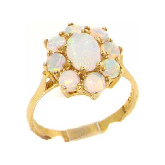 LBG British Made 10k Yellow Gold Natural Opal Womens Cluster Ring - 33 size options - Size