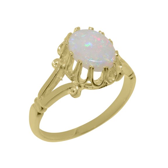 LBG British Made 10k Yellow Gold Natural Opal Womens Engagement Ring - 33 size options - Size 10