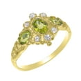 thumbnail image 1 of LBG British Made 10k Yellow Gold Natural Peridot & Cubic Zirconia Womens Anniversary Ring - 33 size options - Size 10.25, 1 of 5