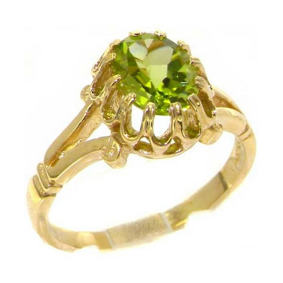LBG British Made 10k Yellow Gold Natural Peridot Womens Engagement Ring - 33 size options - Size 7
