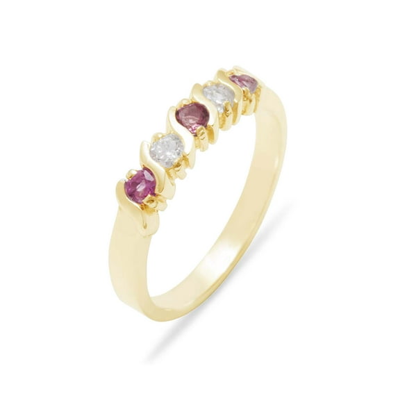 LBG British Made 10k Yellow Gold Natural Pink Tourmaline & Diamond Womens Eternity Ring - 33 size options - Sizes 4 to 12 Available