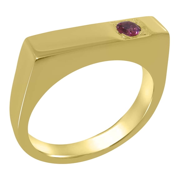 LBG British Made 10k Yellow Gold Natural Pink Tourmaline Mens Band Ring - 33 size options - Size 7.75