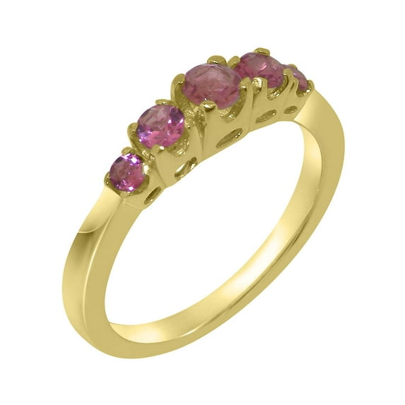LBG British Made 10k Yellow Gold Natural Pink Tourmaline Womens band Ring - 33 size options - Size 5